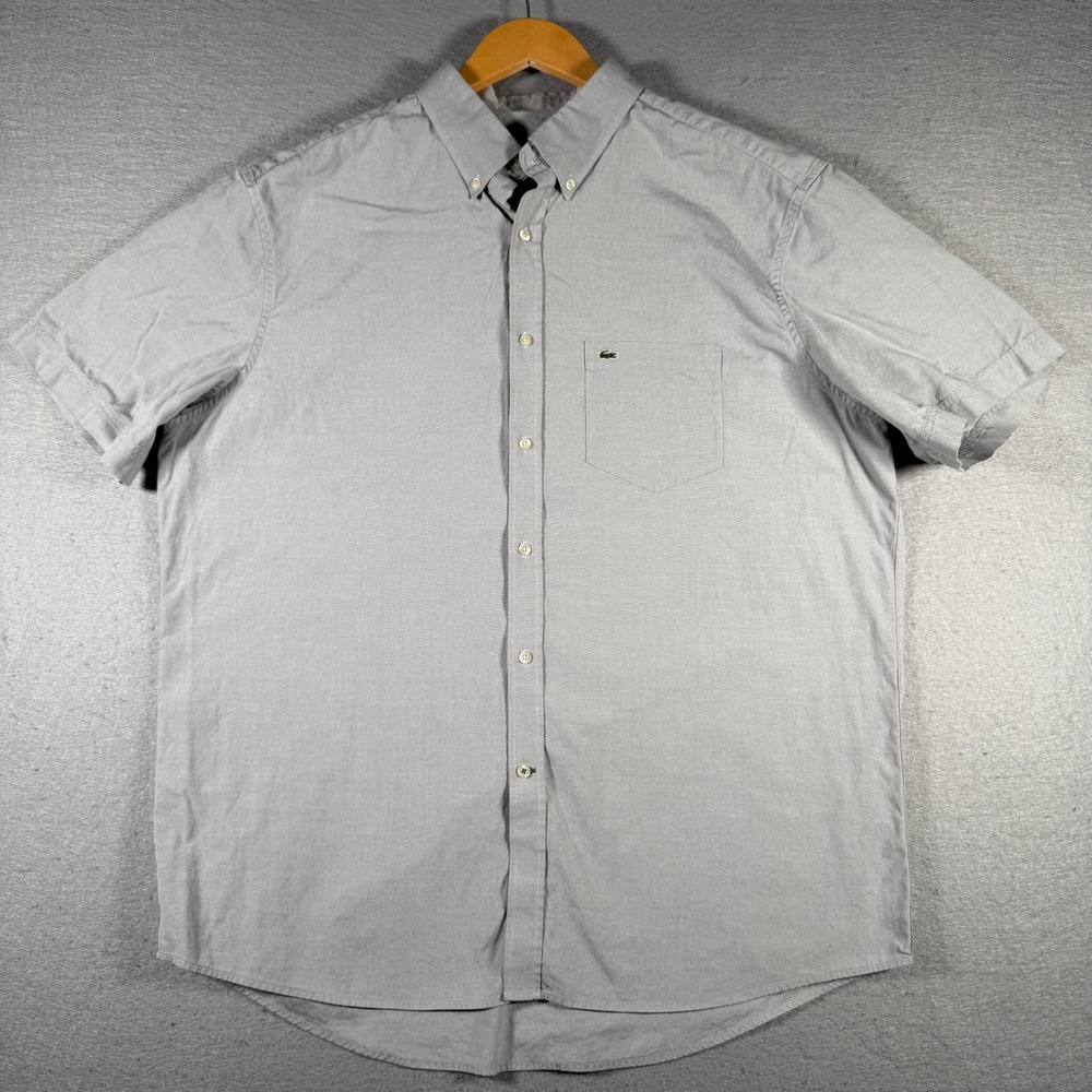Lacoste Mens Short Sleeve Button Down Shirt Grey Regular Fit F5182 Size 45 XL
